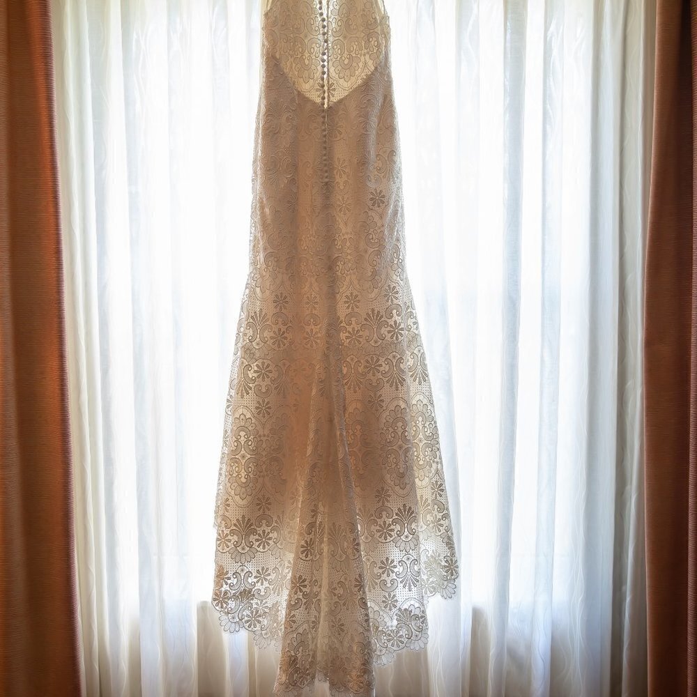 Maggie Sottero Ivory Lace Halter Trumpet Gown - Picture 8 of 13